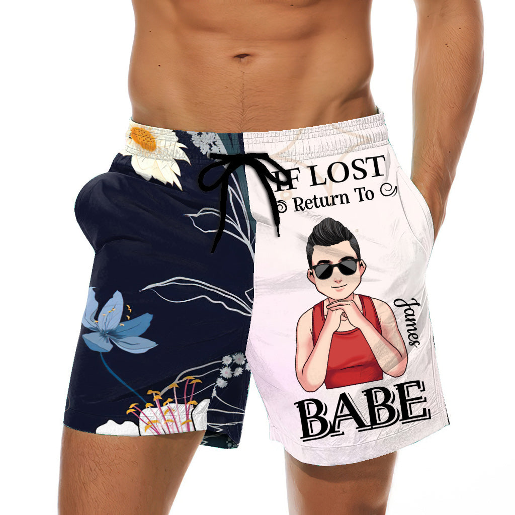 If Lost Return To Babe - Personalized Couple Men Shorts and Women Shorts