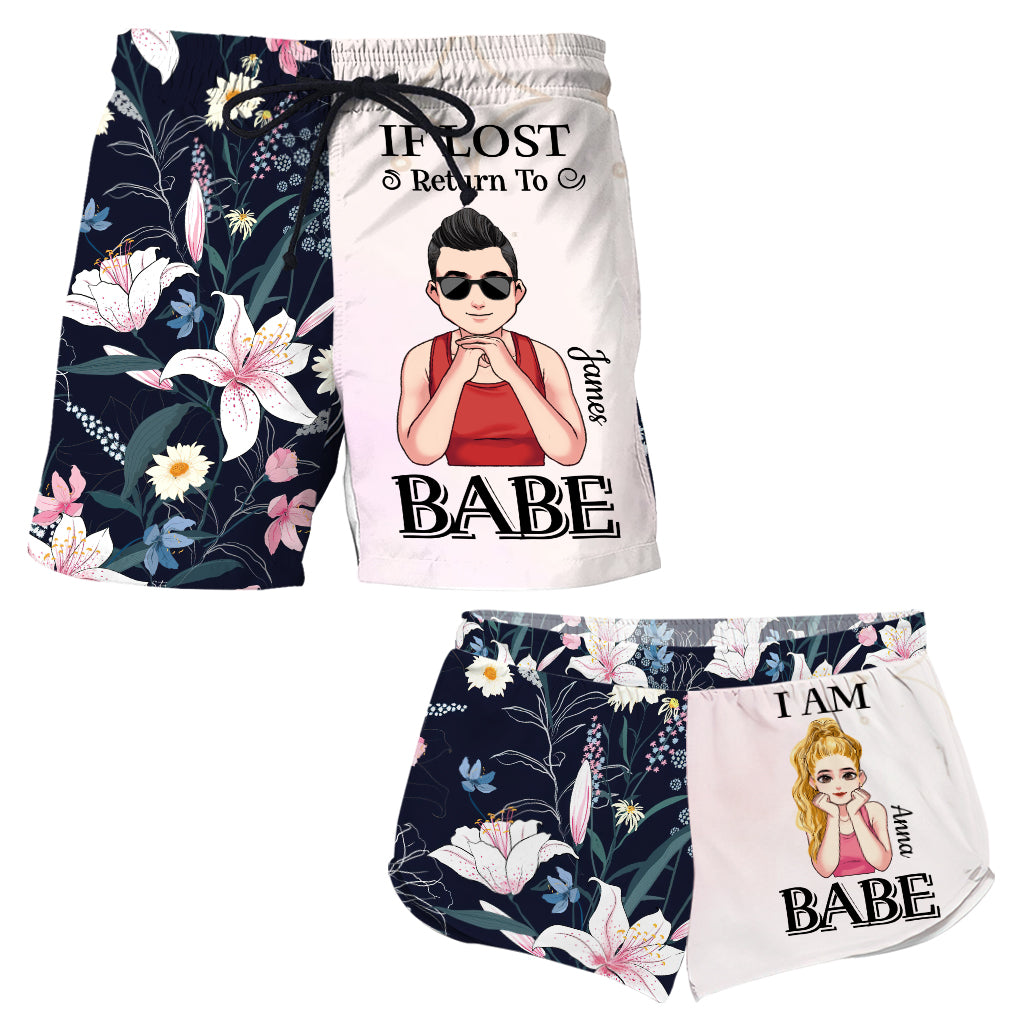 If Lost Return To Babe - Personalized Couple Men Shorts and Women Shorts