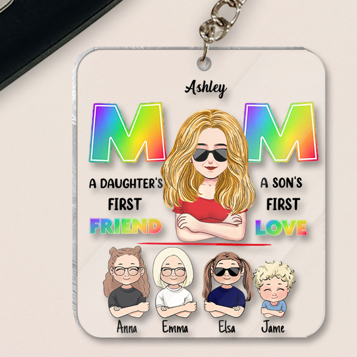 Mom First Friend First Love - Personalized Mother Transparent Transparent Keychain