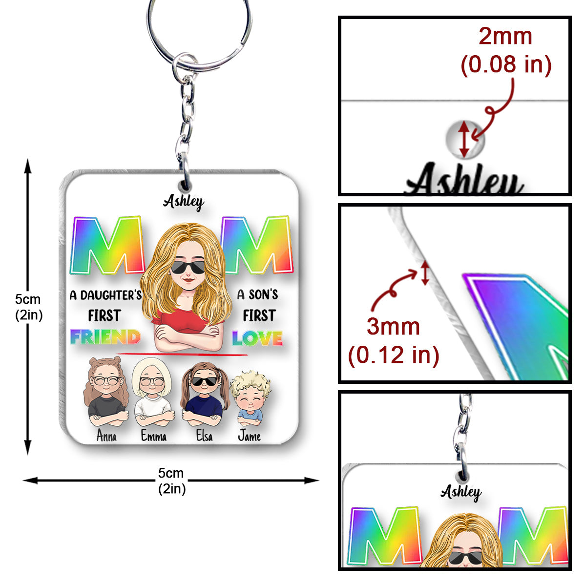 Mom First Friend First Love - Personalized Mother Transparent Transparent Keychain