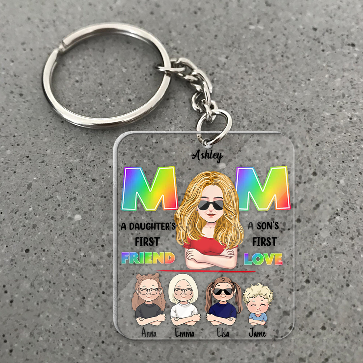 Mom First Friend First Love - Personalized Mother Transparent Transparent Keychain