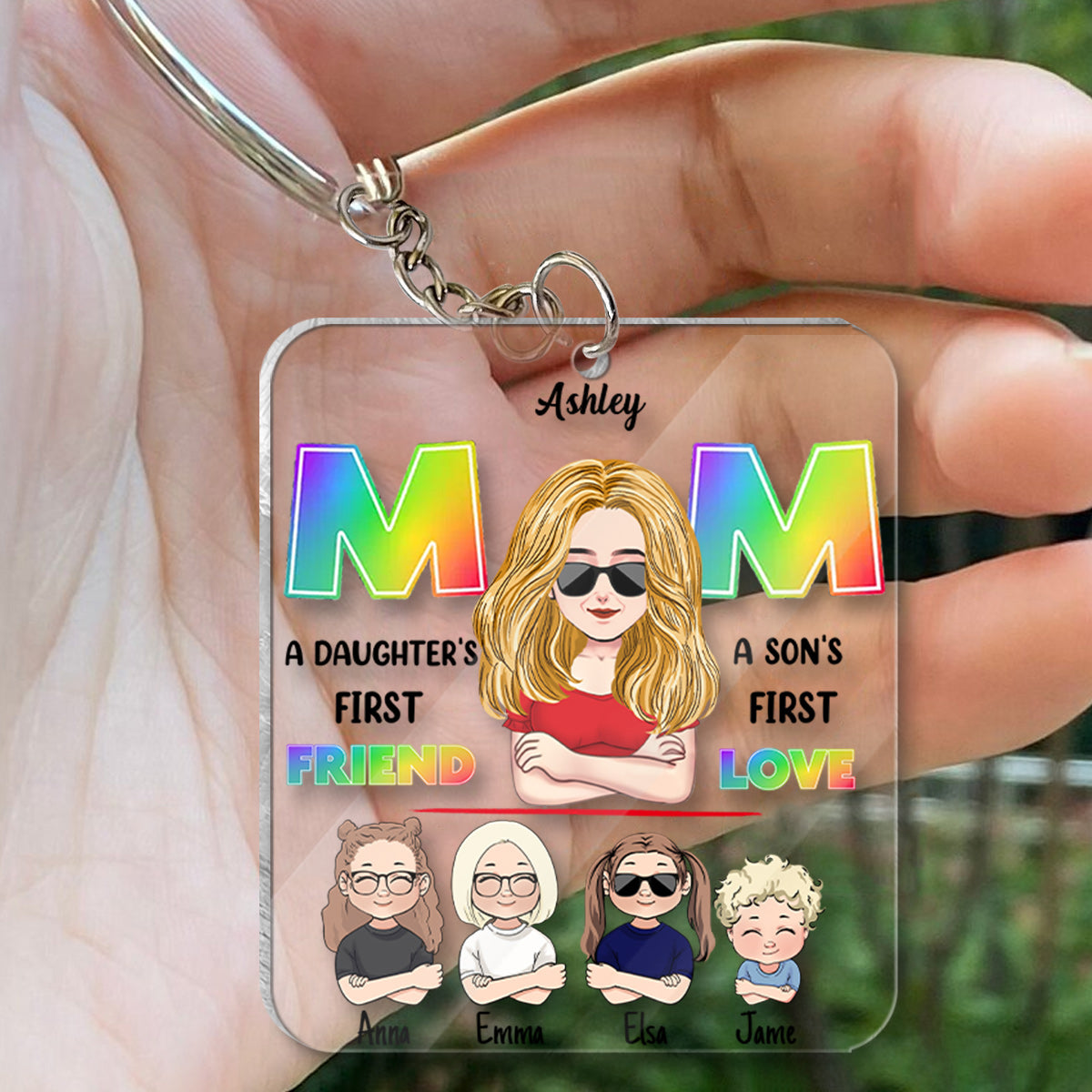 Mom First Friend First Love - Personalized Mother Transparent Transparent Keychain