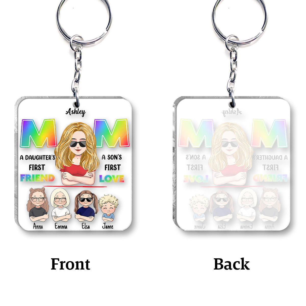 Mom First Friend First Love - Personalized Mother Transparent Transparent Keychain