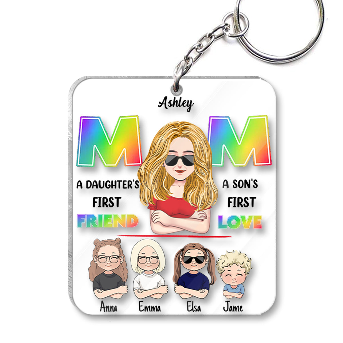 Mom First Friend First Love - Personalized Mother Transparent Transparent Keychain