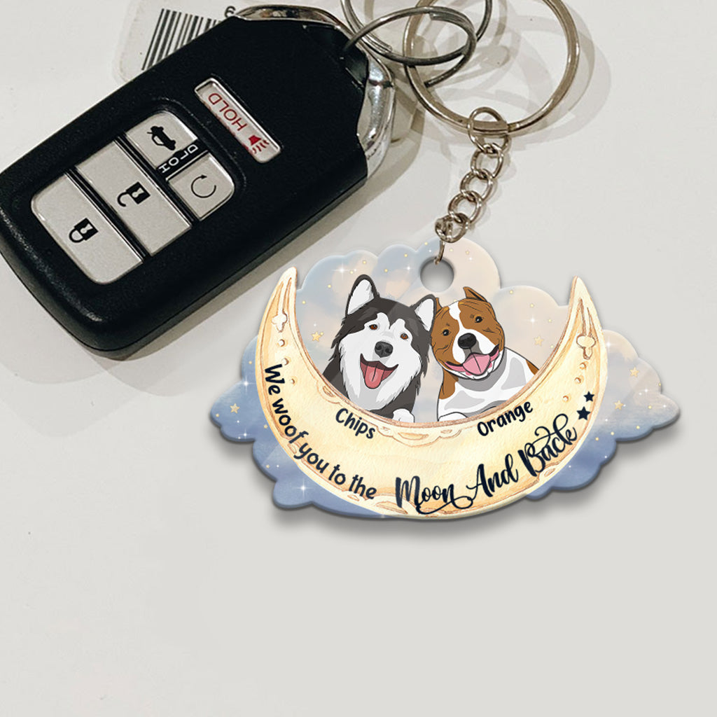 Je t'aime jusqu'à la lune et retour - Porte-clés chien personnalisé (Impression recto verso)