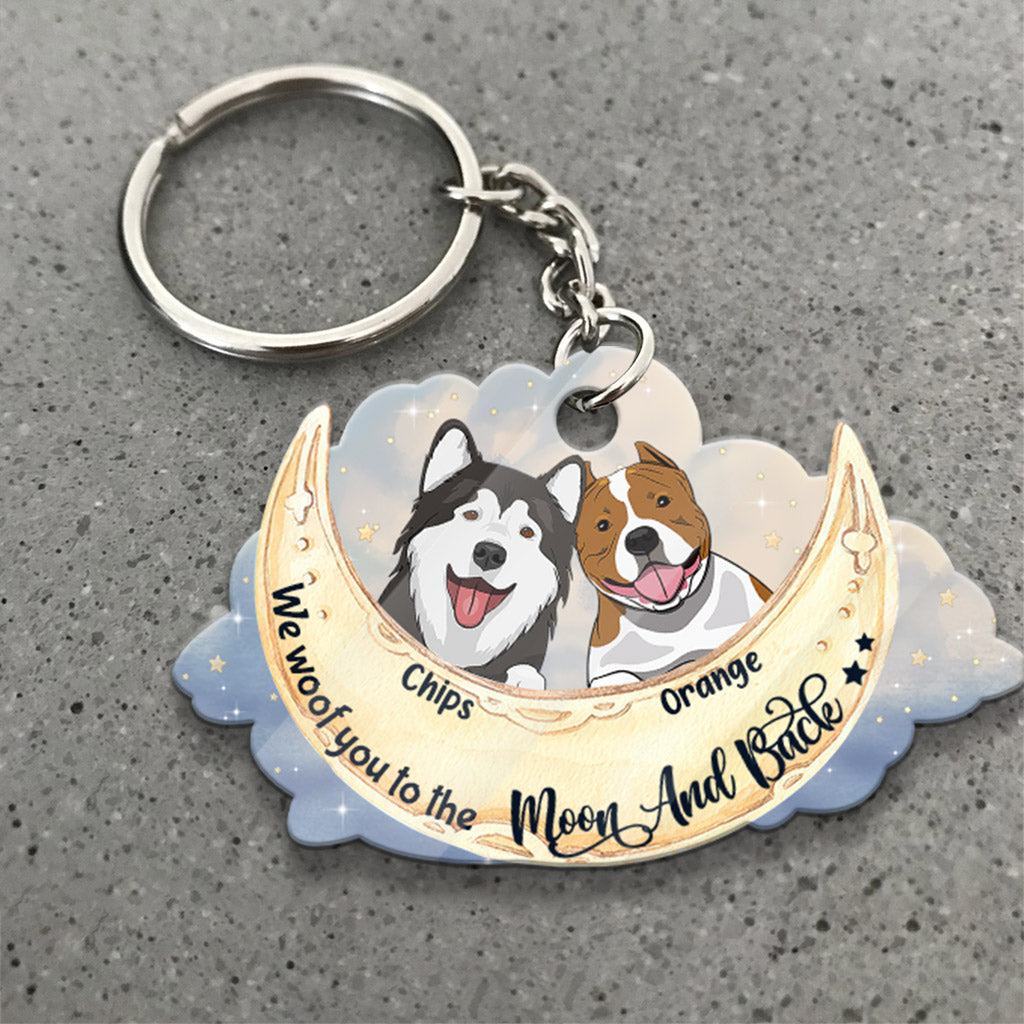 Je t'aime jusqu'à la lune et retour - Porte-clés chien personnalisé (Impression recto verso)