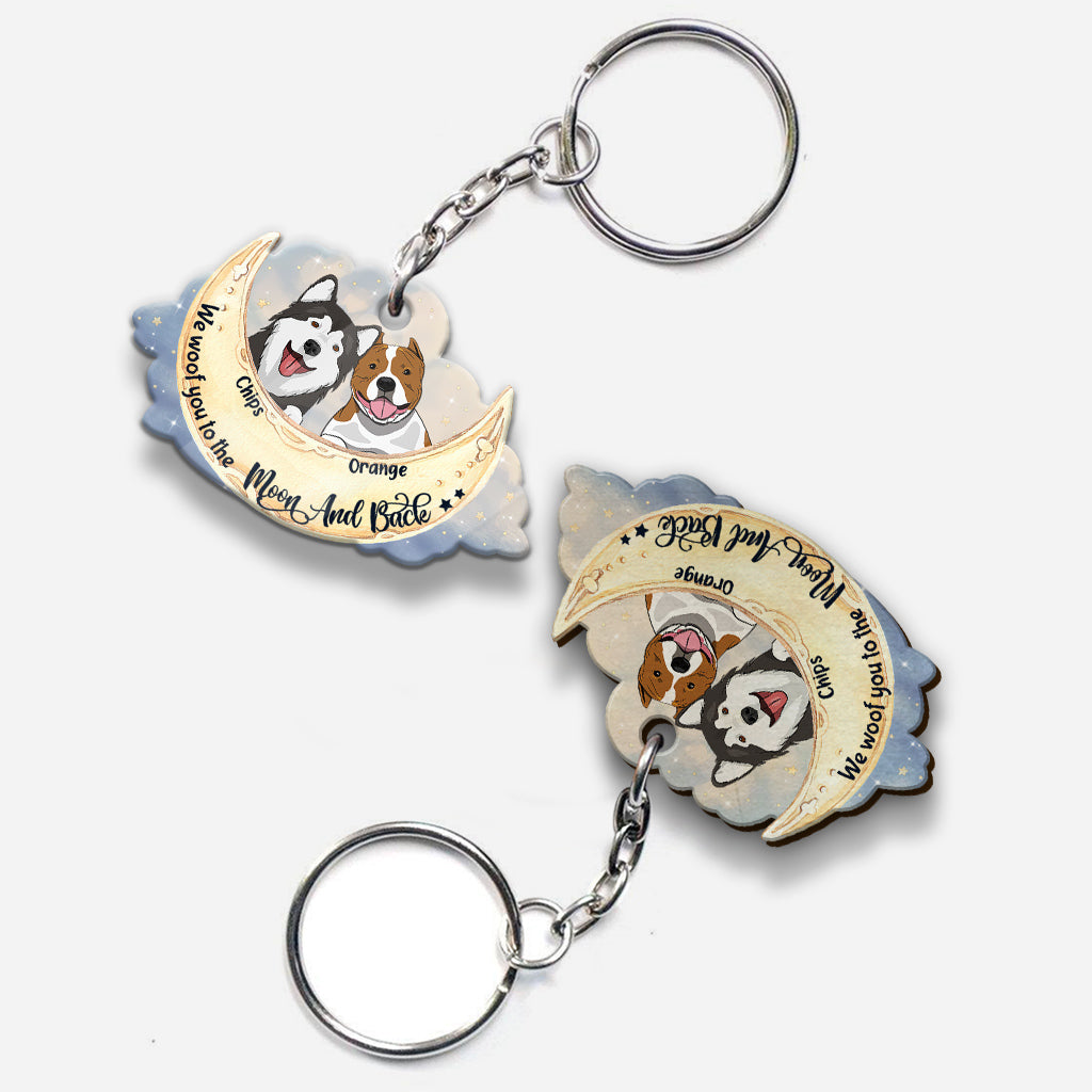 Je t'aime jusqu'à la lune et retour - Porte-clés chien personnalisé (Impression recto verso)