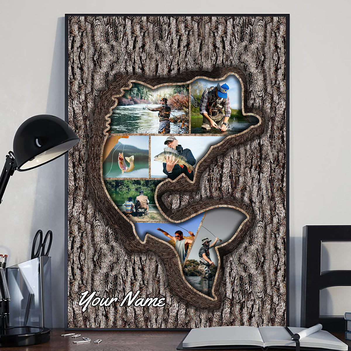 Erinnerungsbaum zum Angeln mit Foto – Personalisierte Angelleinwand und Poster