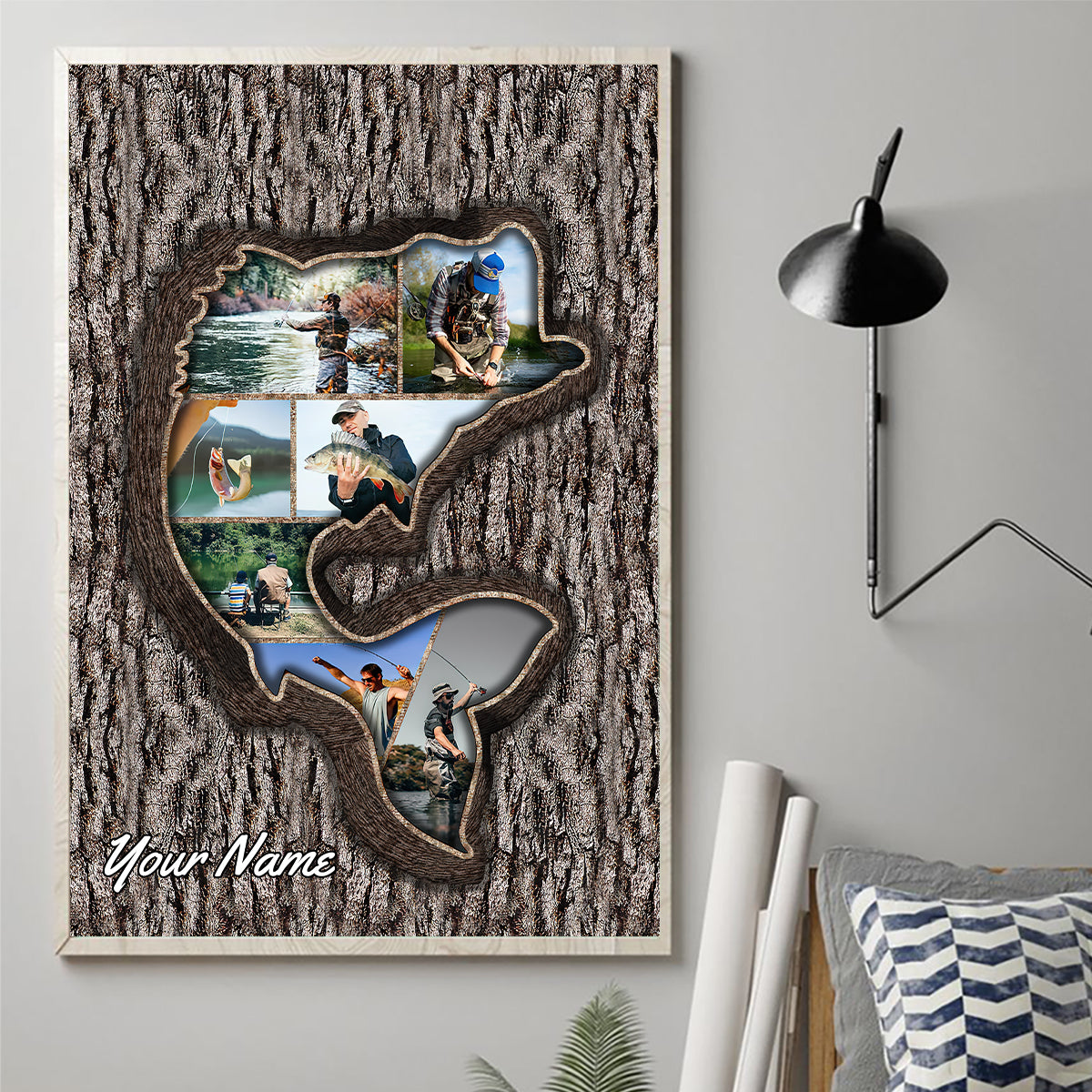 Erinnerungsbaum zum Angeln mit Foto – Personalisierte Angelleinwand und Poster