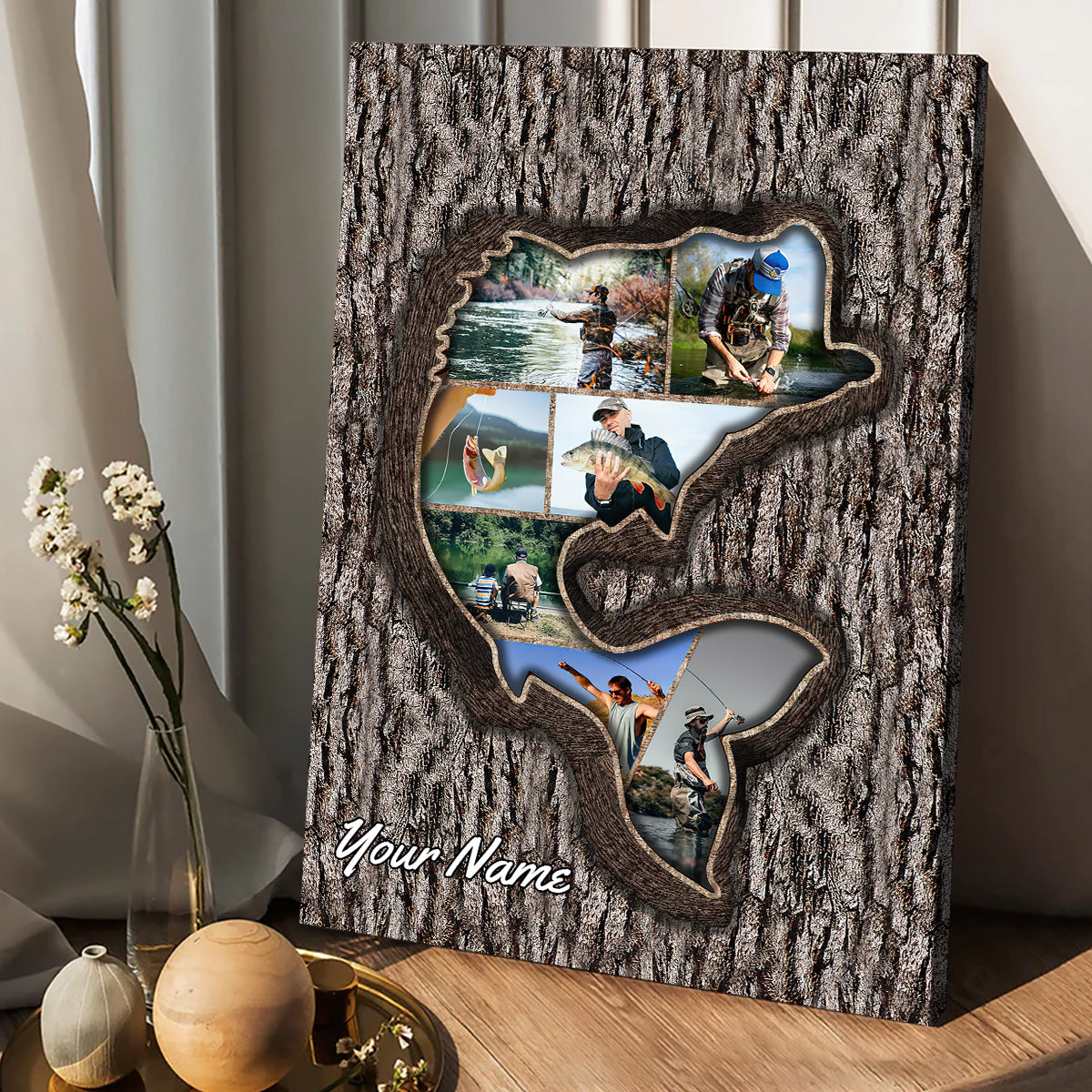 Erinnerungsbaum zum Angeln mit Foto – Personalisierte Angelleinwand und Poster