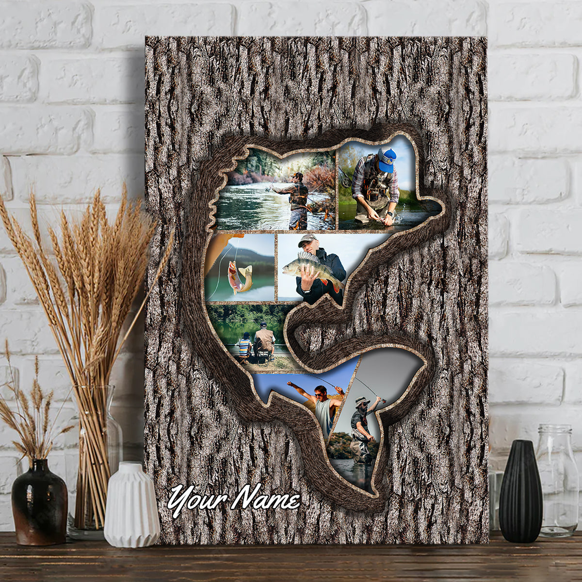 Erinnerungsbaum zum Angeln mit Foto – Personalisierte Angelleinwand und Poster