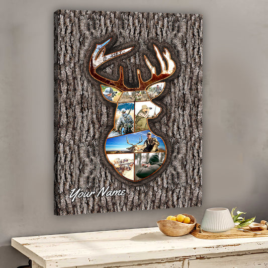 Hunting Memories Tree Carving Photo Inserted - Personalized Hunting Canvas and Poster