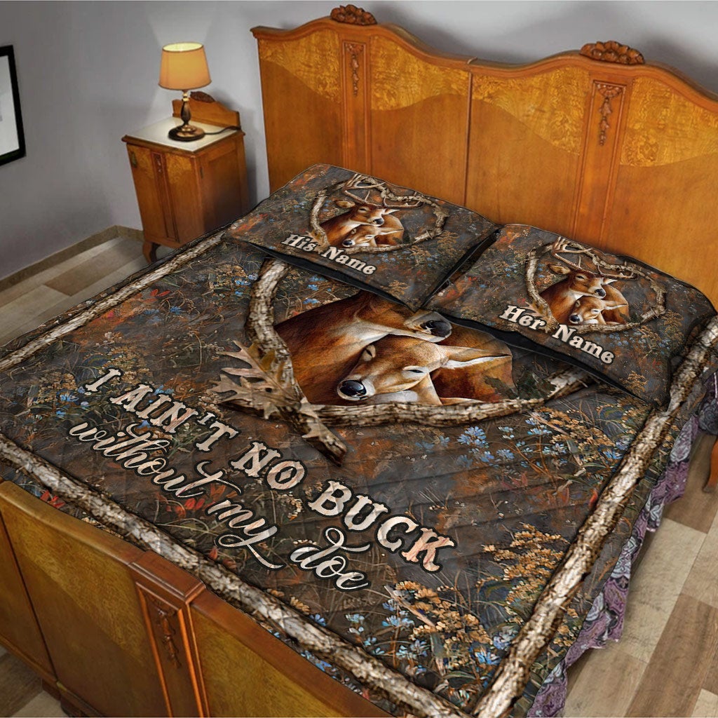 Ohne meine Hirschkuh bin ich kein Hirsch – Personalisiertes Jagd-Quilt-Set für Paare