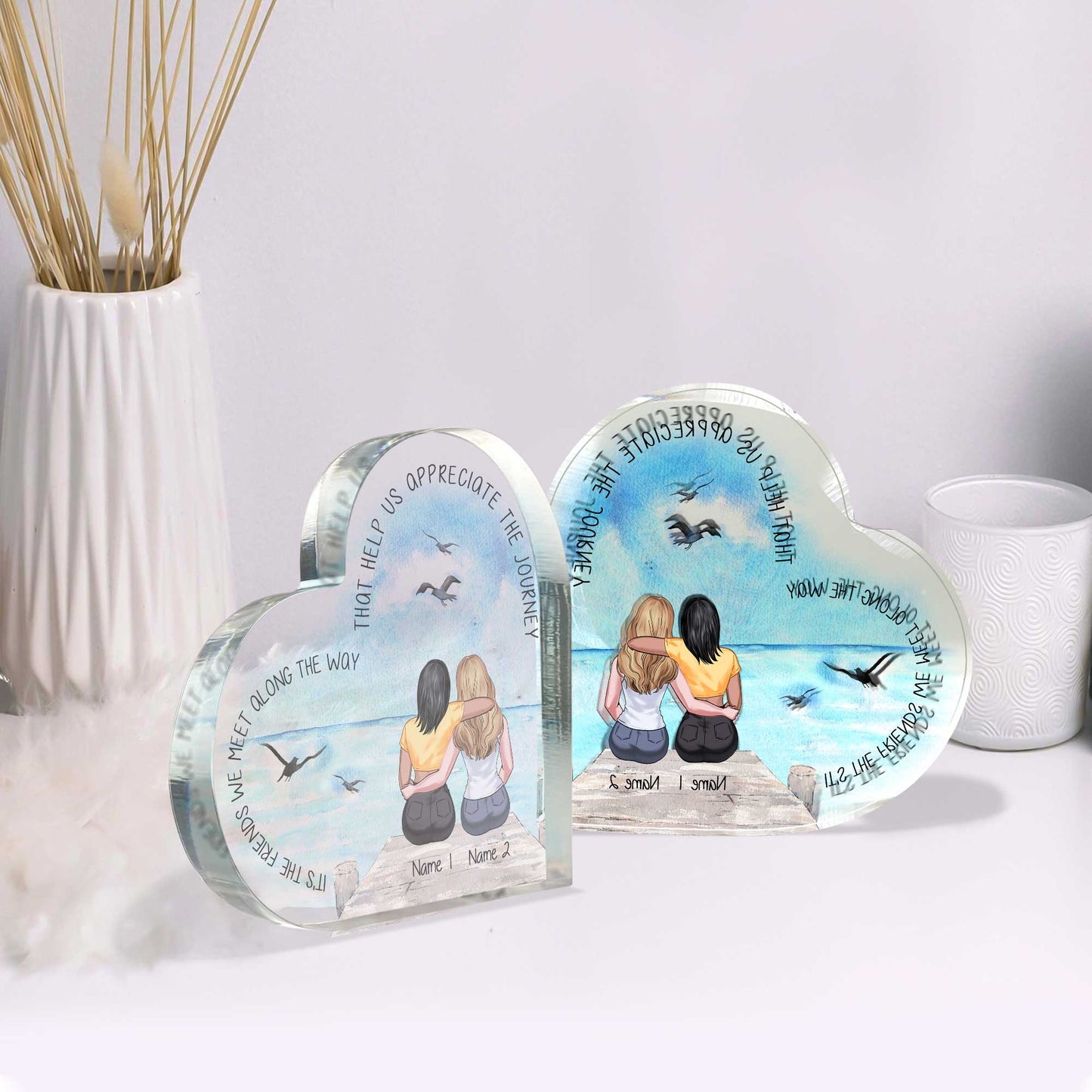 It's The Friends We Meet Along The Way - Personalized Bestie Custom Shaped Acrylic Plaque