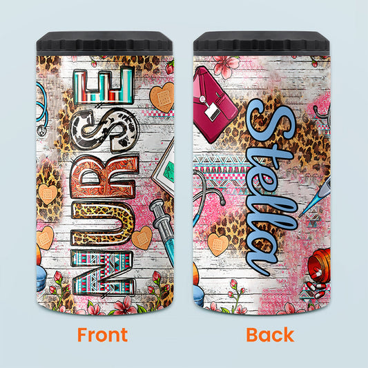 Western Nurse Pink Leopard - Personalized Nurse Can Cooler