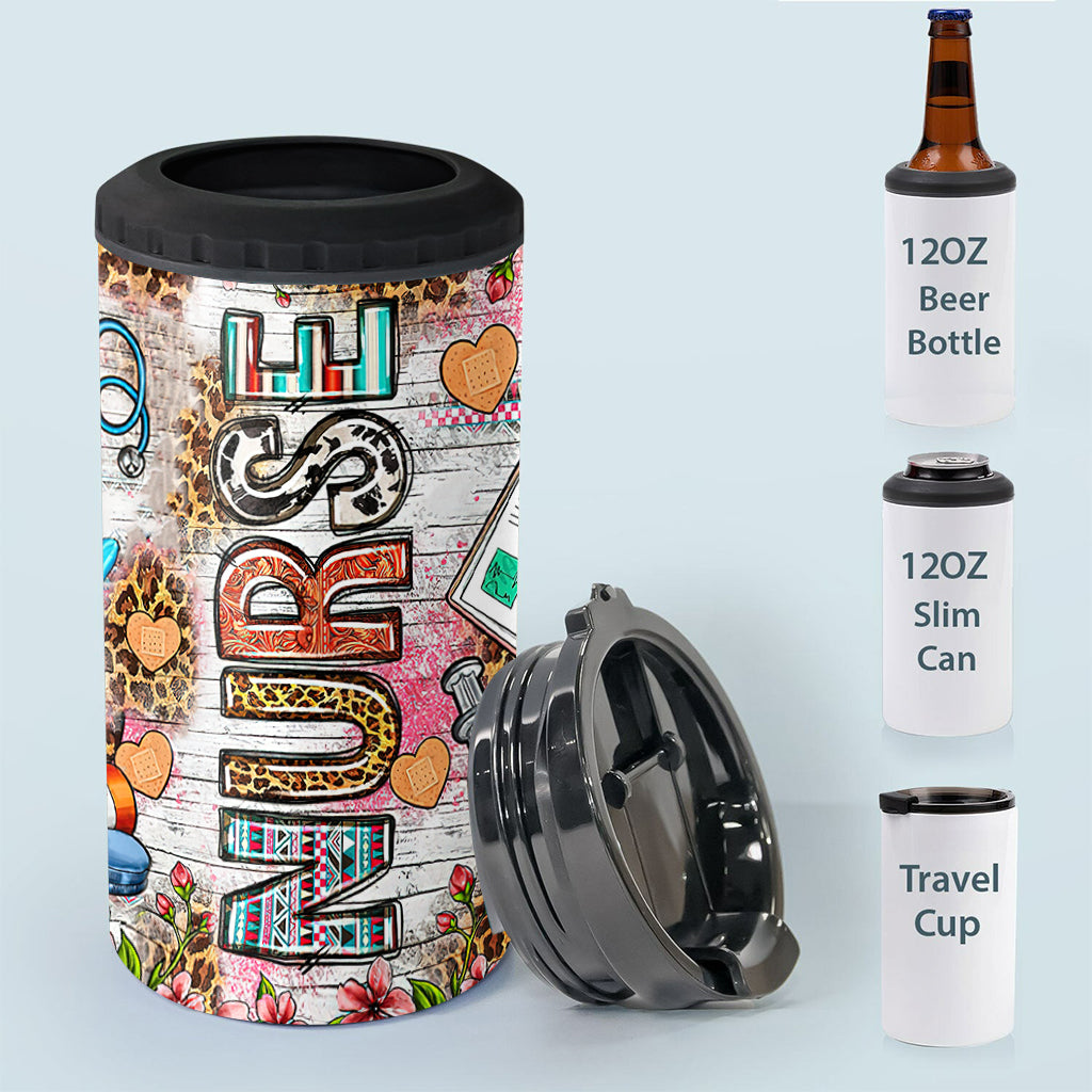 Western Nurse Pink Leopard - Personalized Nurse Can Cooler