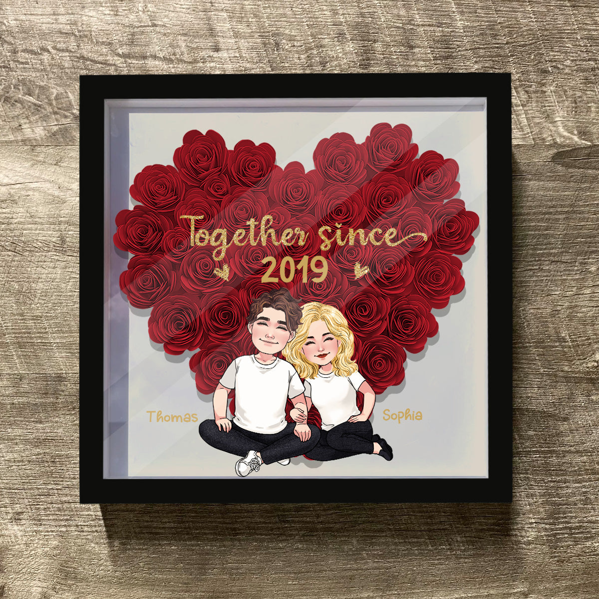 Together Since - Personalized Couple Flower Shadow Box