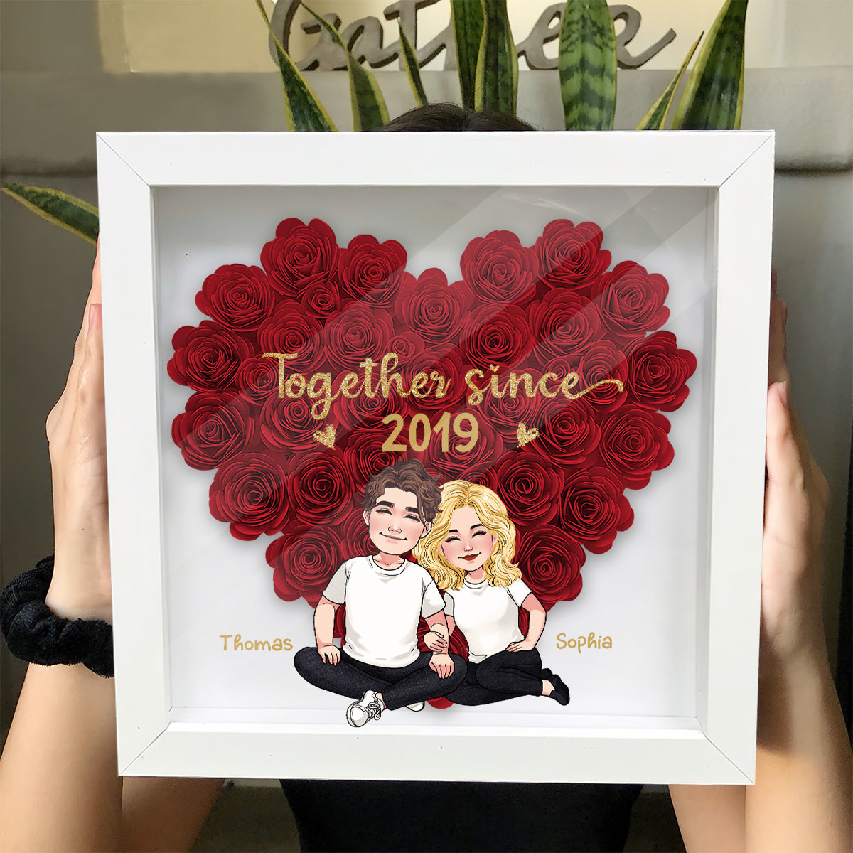 Together Since - Personalized Couple Flower Shadow Box