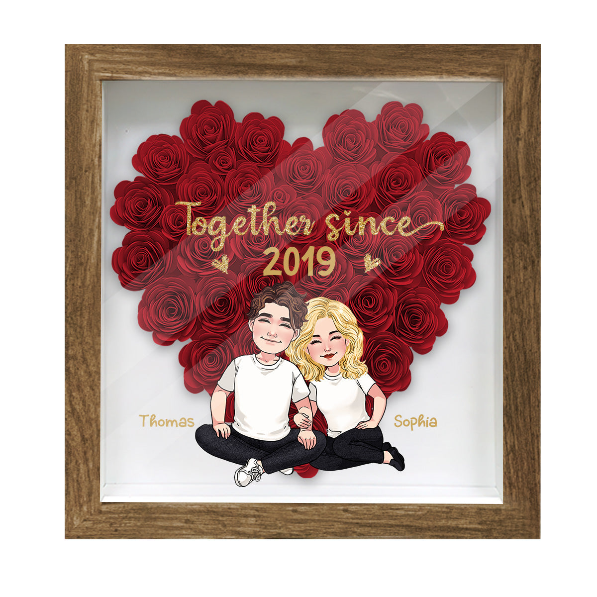 Together Since - Personalized Couple Flower Shadow Box