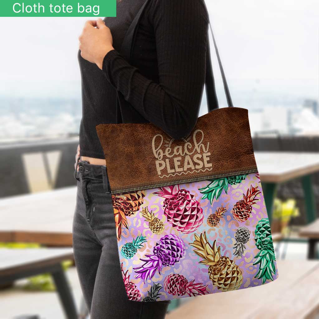 Sac fourre-tout personnalisé « Plage s'il vous plaît » Ananas colorés Léopard - Sac fourre-tout pour amoureux de la mer