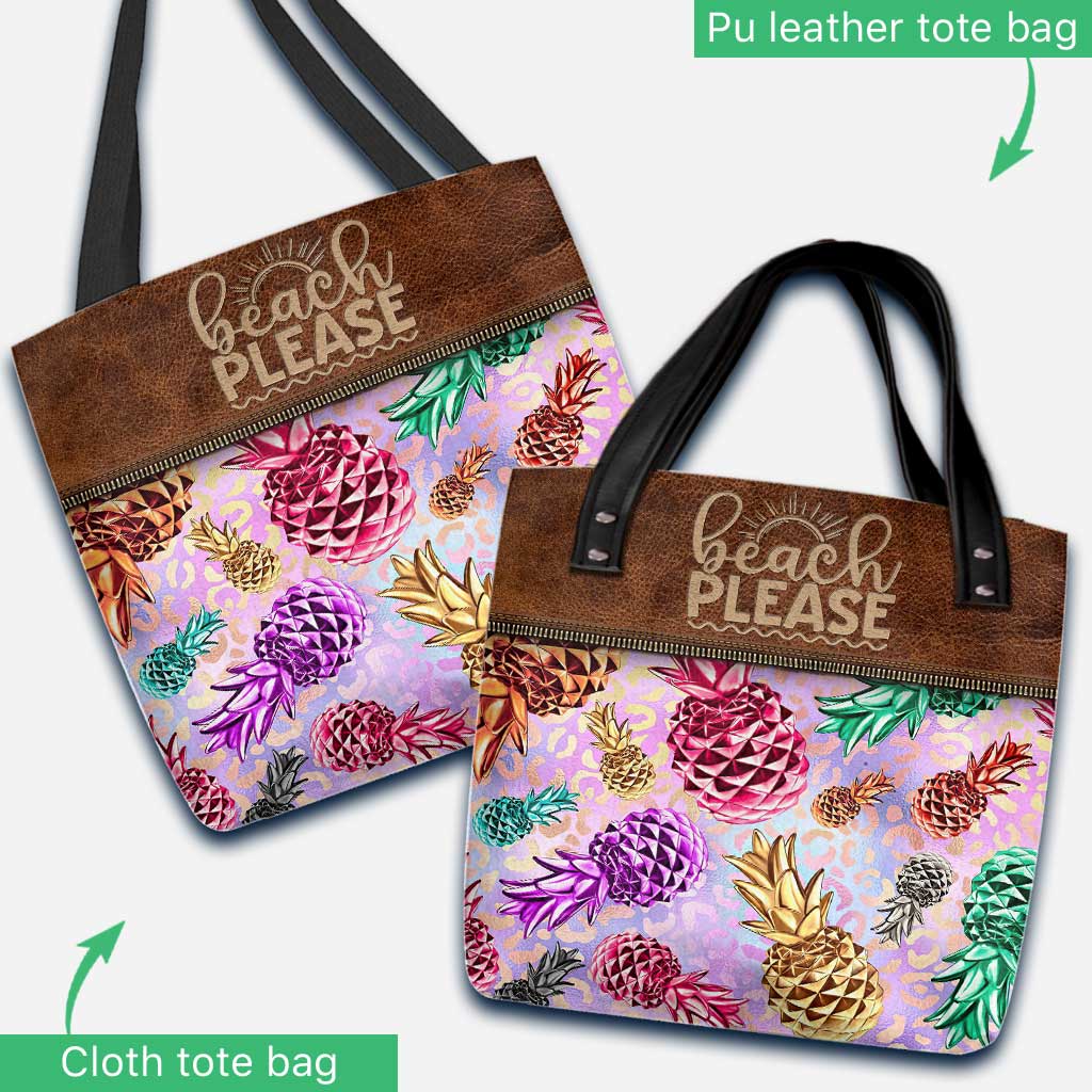 Sac fourre-tout personnalisé « Plage s'il vous plaît » Ananas colorés Léopard - Sac fourre-tout pour amoureux de la mer