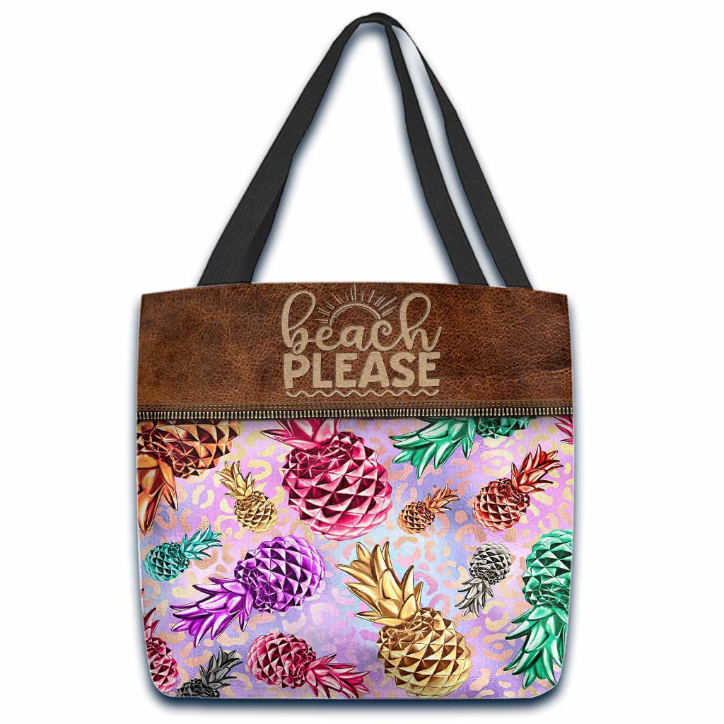 Sac fourre-tout personnalisé « Plage s'il vous plaît » Ananas colorés Léopard - Sac fourre-tout pour amoureux de la mer