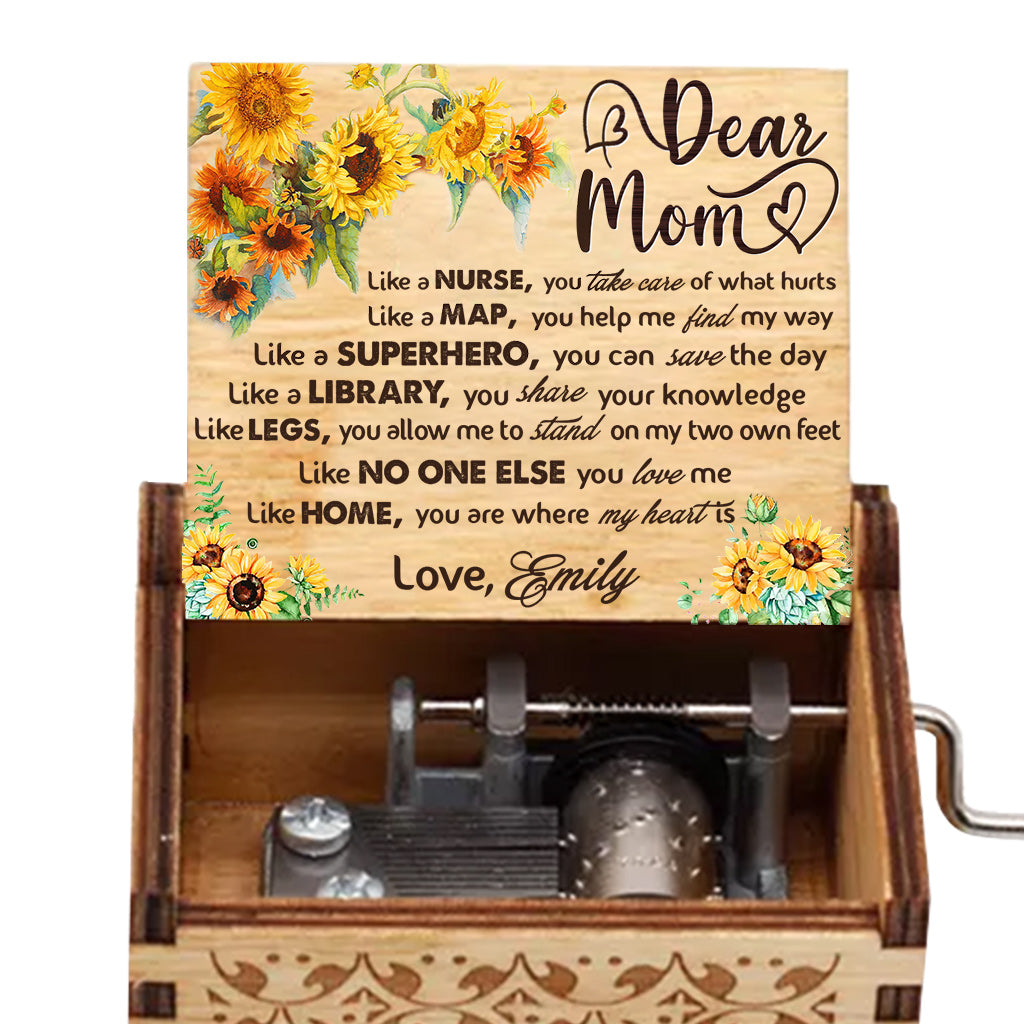 Dear Mom Vintage Sunflower - Personalized Mother's Day Mother Hand Crank Music Box