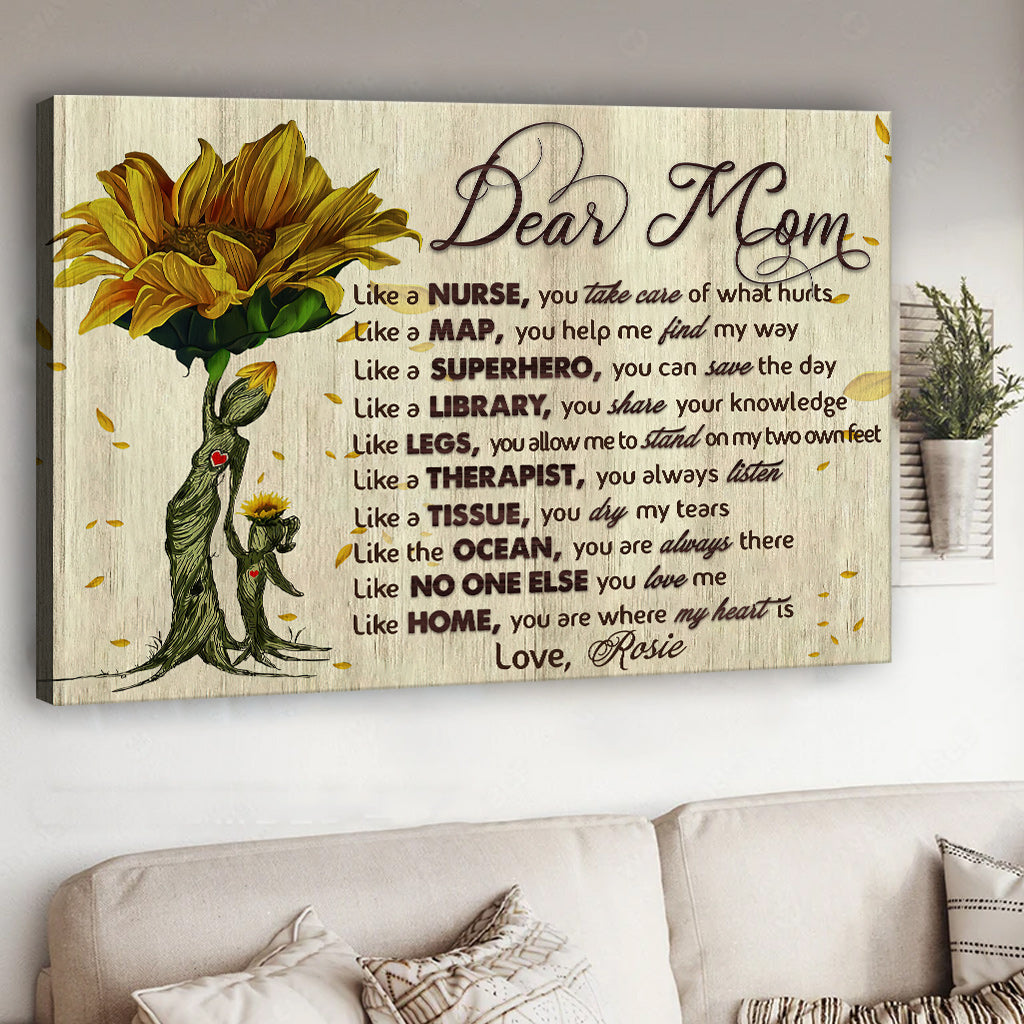 Dear Mom Vintage Sunflower - Personalized Mother's Day Mother Canvas And Poster