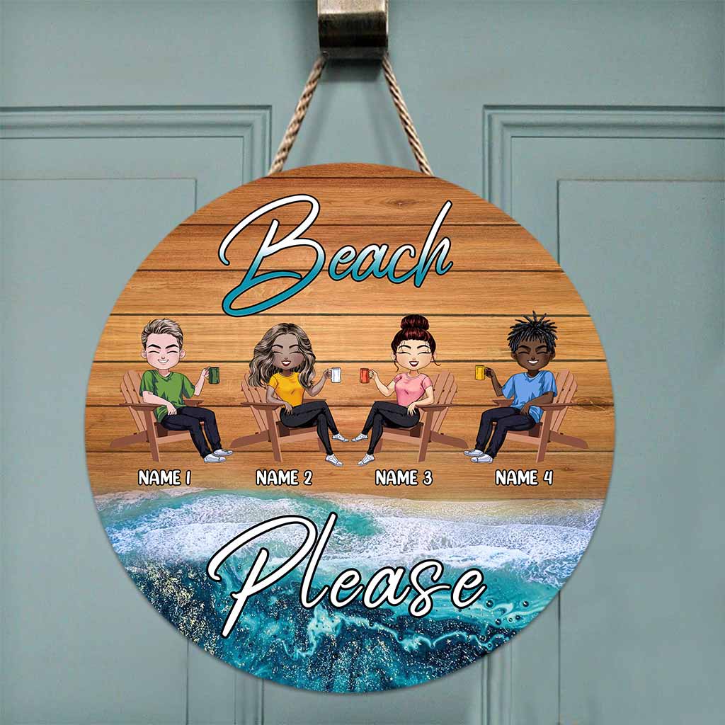 Panneau rond en bois personnalisé « Plage, s'il vous plaît » - Amoureux de la mer
