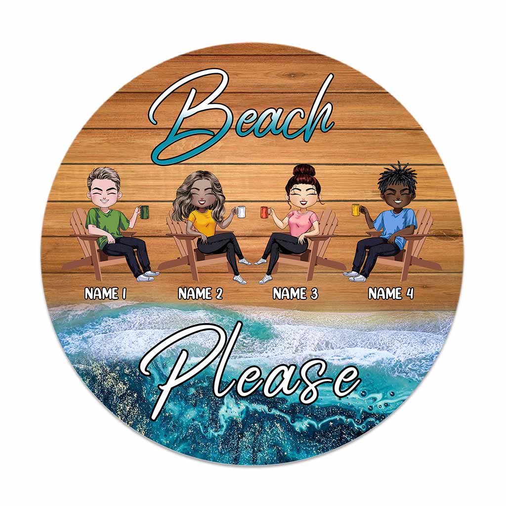 Panneau rond en bois personnalisé « Plage, s'il vous plaît » - Amoureux de la mer
