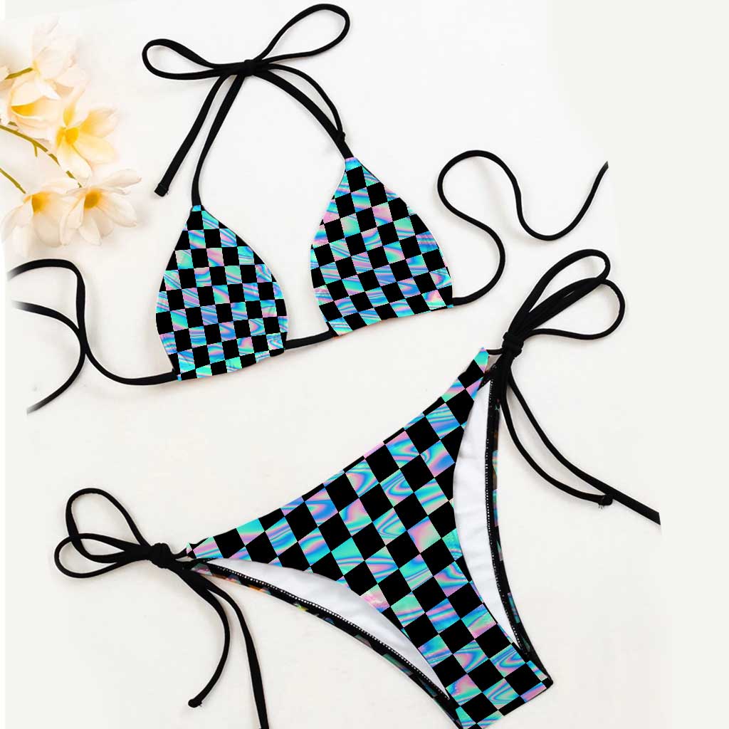 Maillot de bain bikini triangle pour femme, style course sur piste de terre.