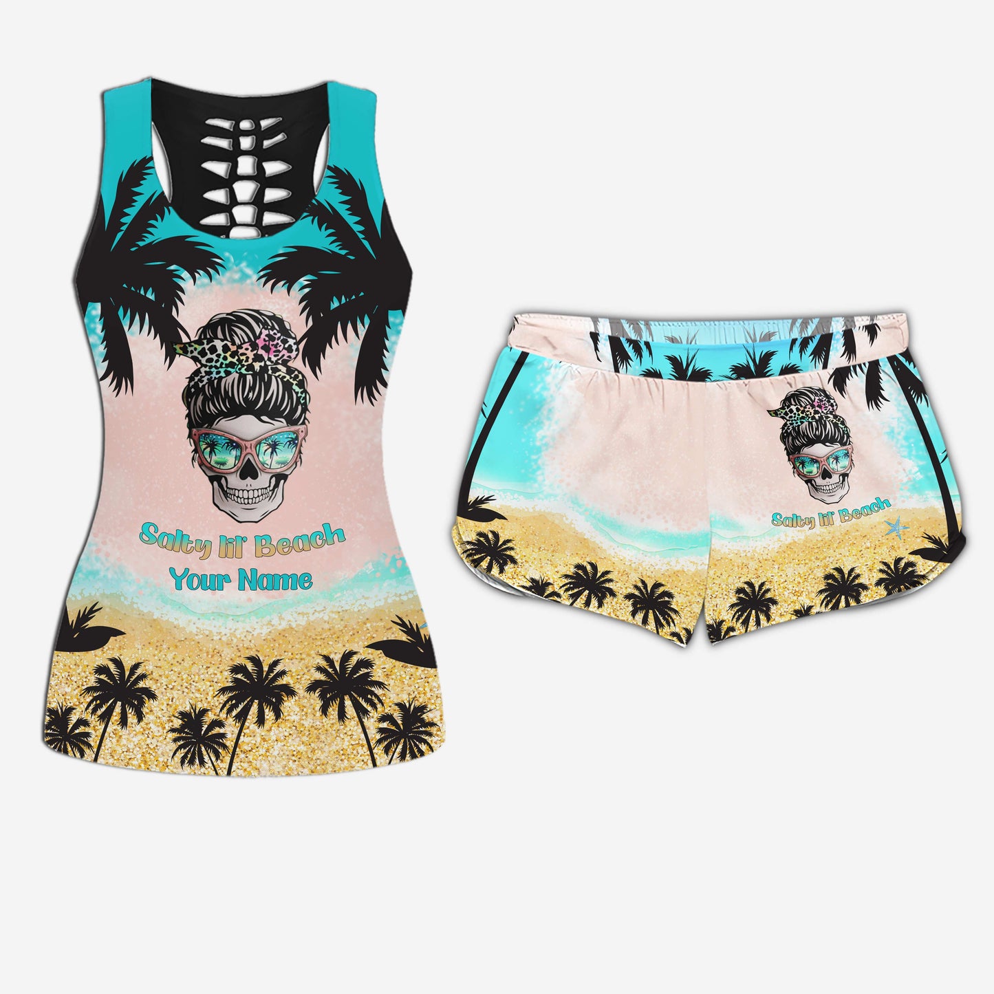 Salty Lil' Beach – Personalisiertes Tanktop und Shorts für Meeresliebhaberinnen