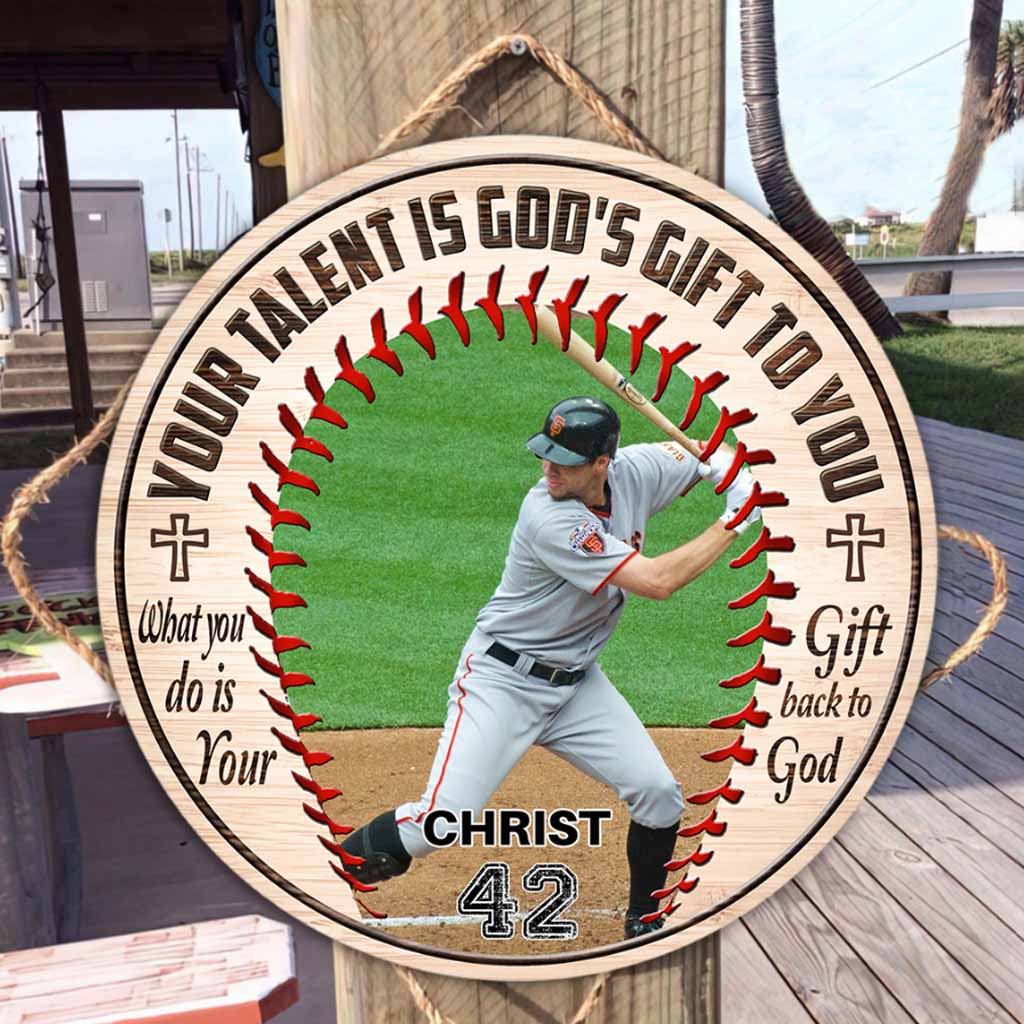Ton talent est un don de Dieu - Panneau rond en bois personnalisé sur le thème du baseball
