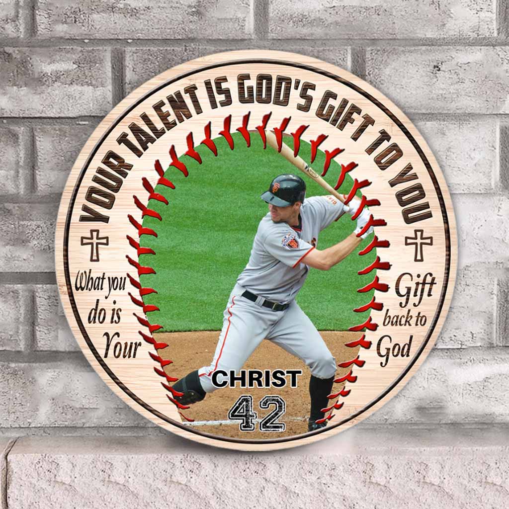 Ton talent est un don de Dieu - Panneau rond en bois personnalisé sur le thème du baseball