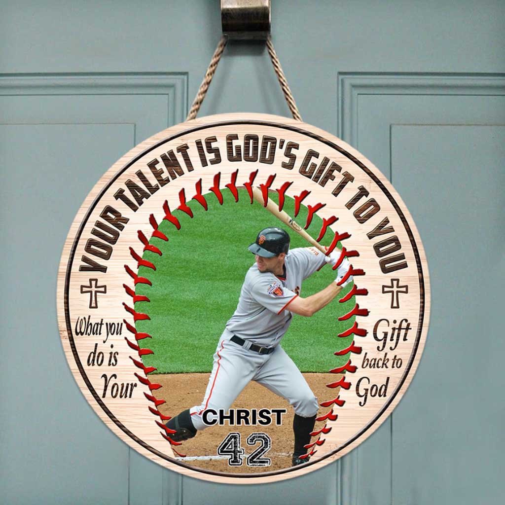 Ton talent est un don de Dieu - Panneau rond en bois personnalisé sur le thème du baseball