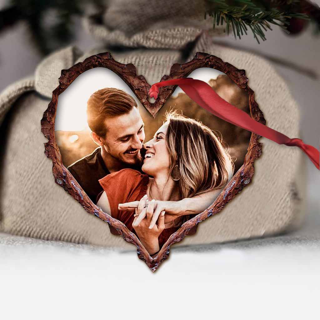 Wood Carved Heart - Personalized Christmas Couple Ornament (Printed On Both Sides)