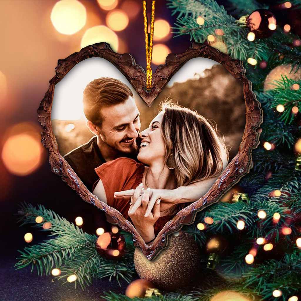 Wood Carved Heart - Personalized Christmas Couple Ornament (Printed On Both Sides)