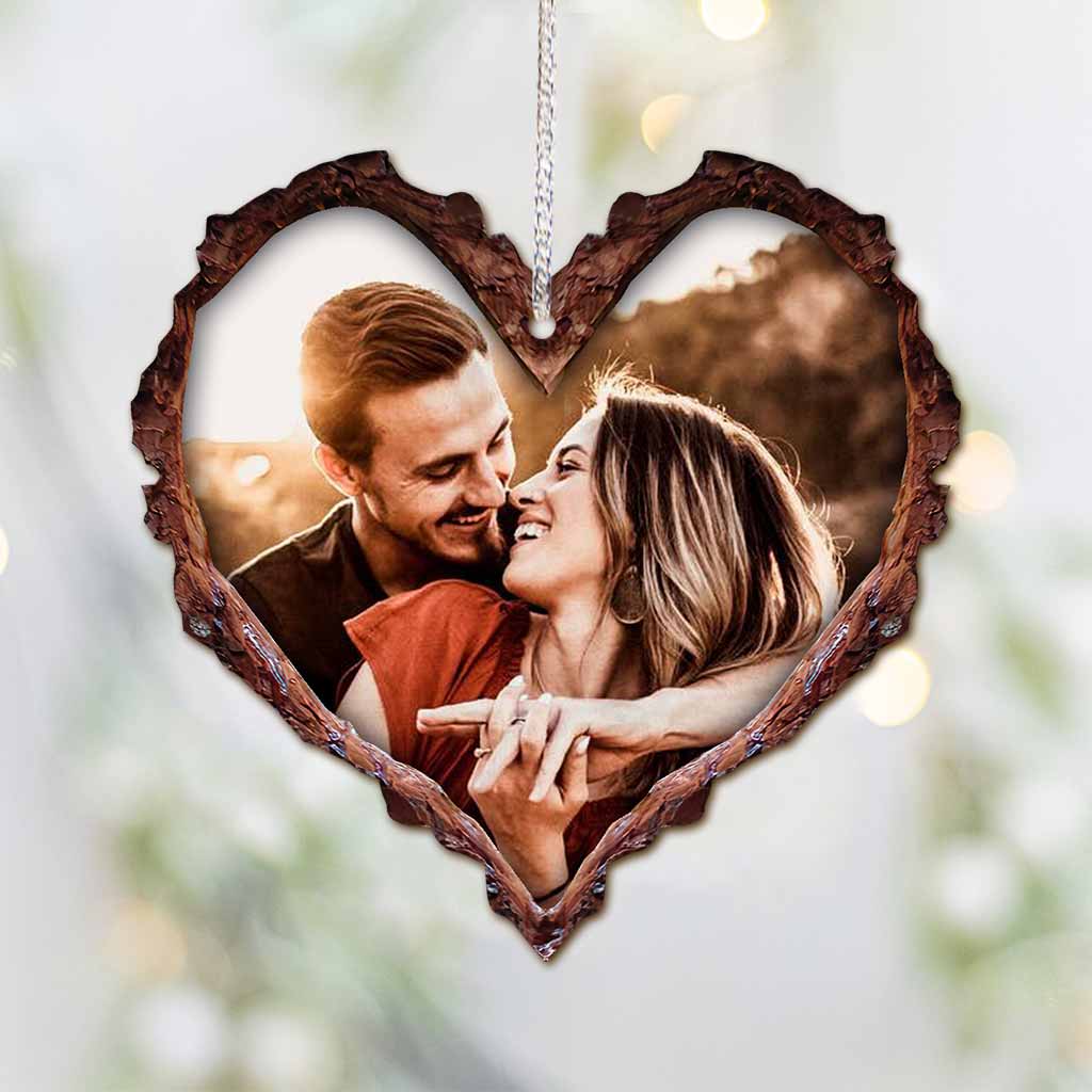 Wood Carved Heart - Personalized Christmas Couple Ornament (Printed On Both Sides)
