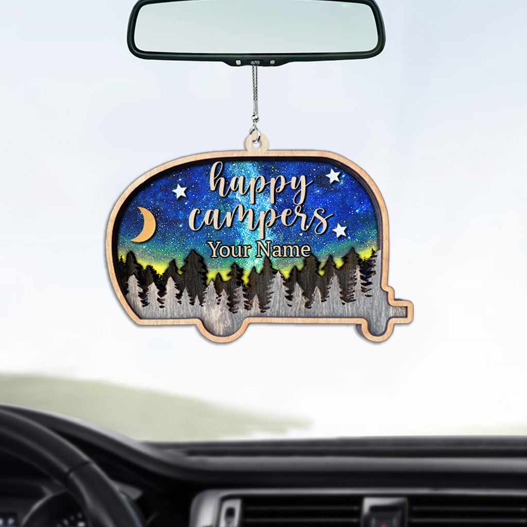 Glückliches Camper-Pärchen – Personalisierter Campingwagen-Anhänger (beidseitig bedruckt)