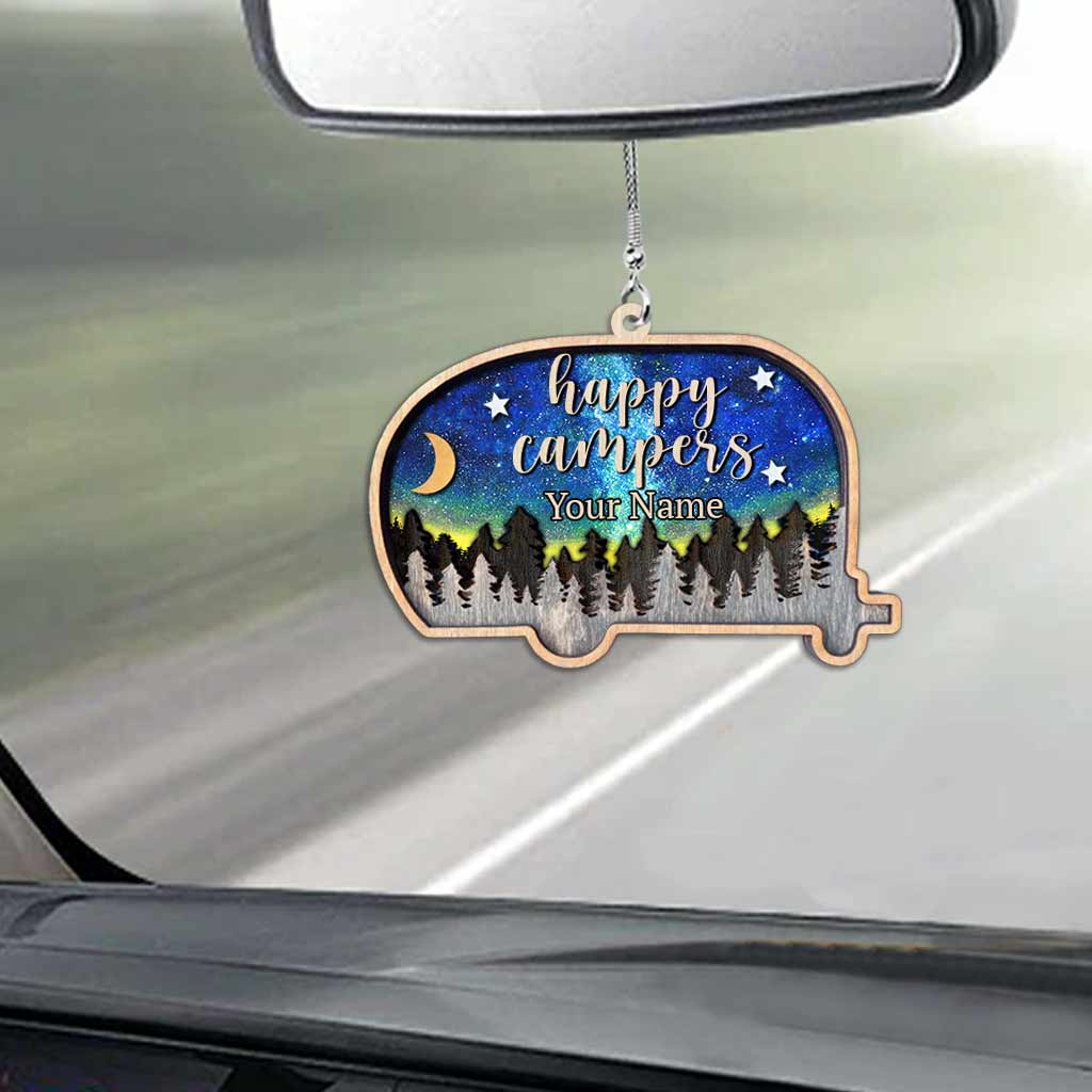 Glückliches Camper-Pärchen – Personalisierter Campingwagen-Anhänger (beidseitig bedruckt)