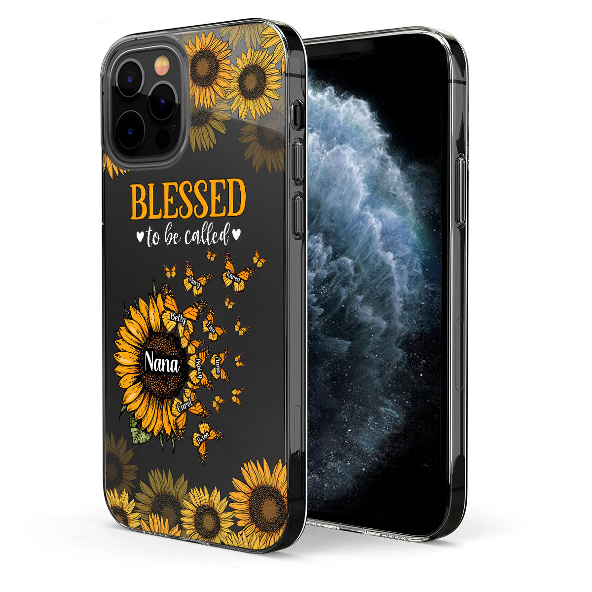 Wunderschöne Sonnenblume – Gesegnet, so genannt zu werden – Geschenk für Oma, Mama – Personalisierte, transparente Handyhülle