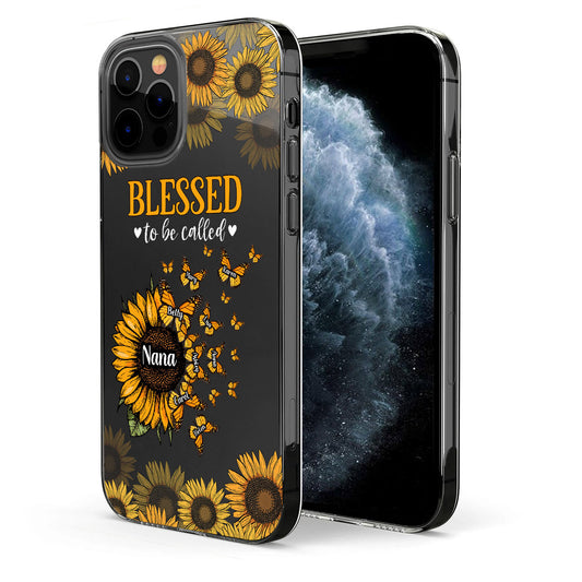 Wunderschöne Sonnenblume – Gesegnet, so genannt zu werden – Geschenk für Oma, Mama – Personalisierte, transparente Handyhülle