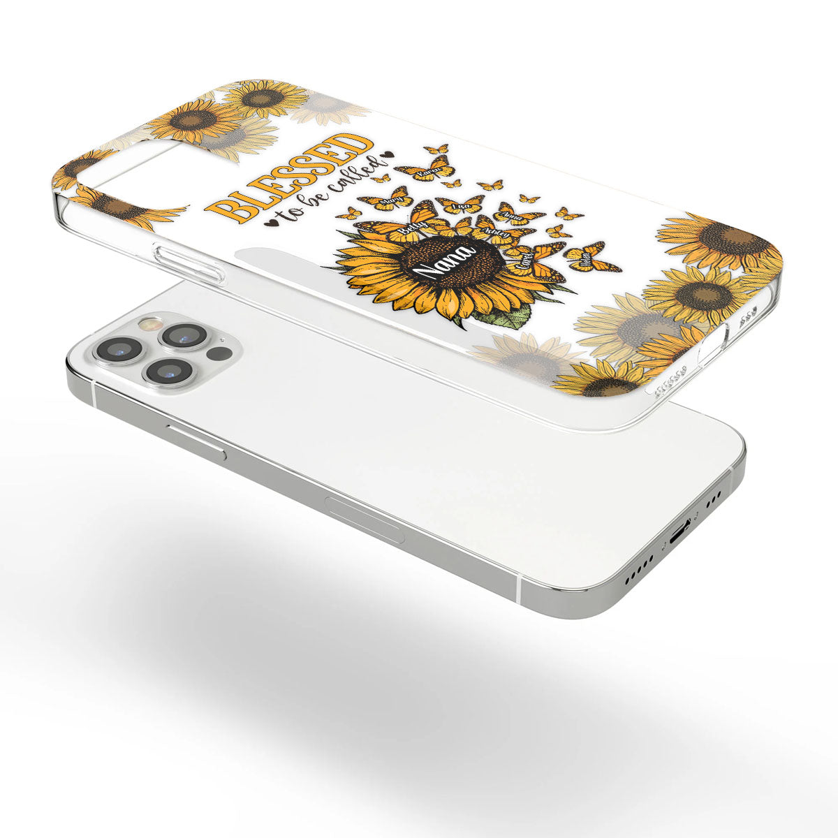 Wunderschöne Sonnenblume – Gesegnet, so genannt zu werden – Geschenk für Oma, Mama – Personalisierte, transparente Handyhülle