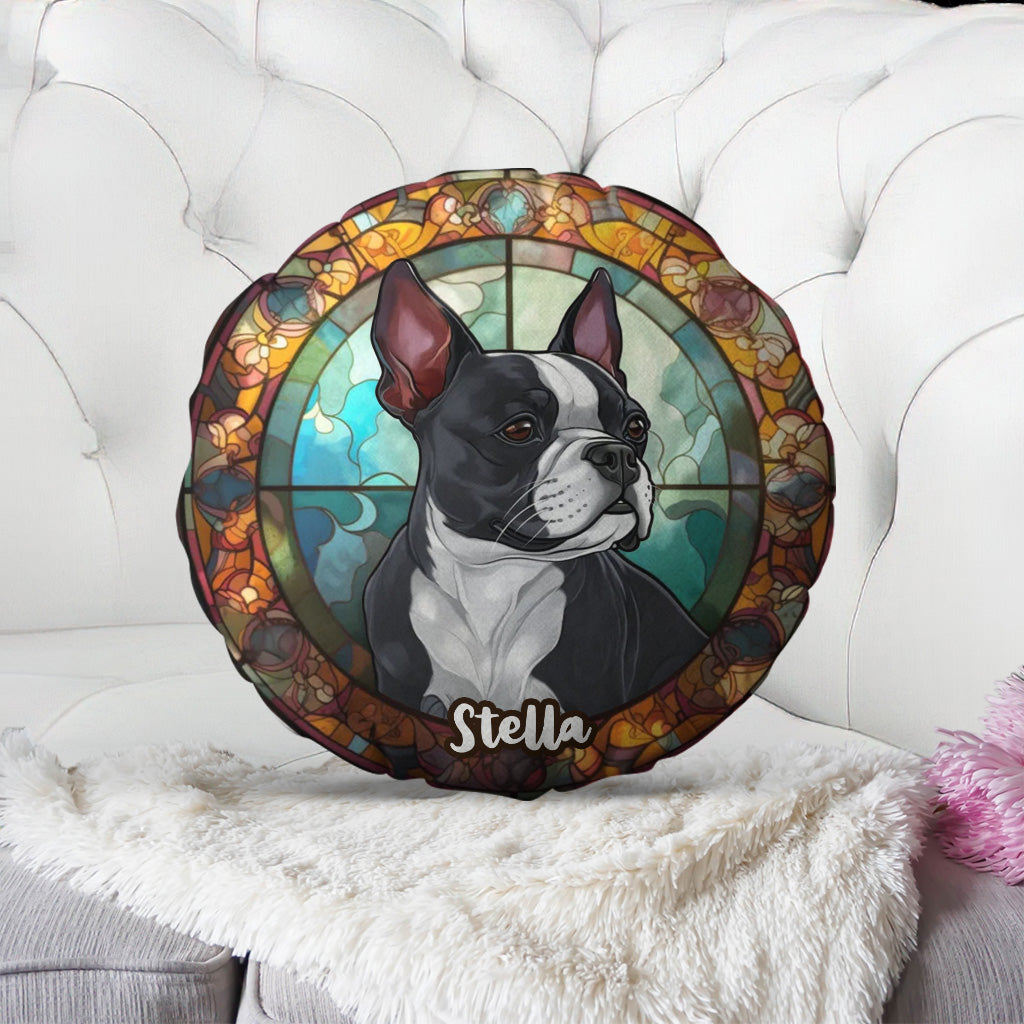 Hund aus Buntglas – personalisiertes Kissen in Hundeform