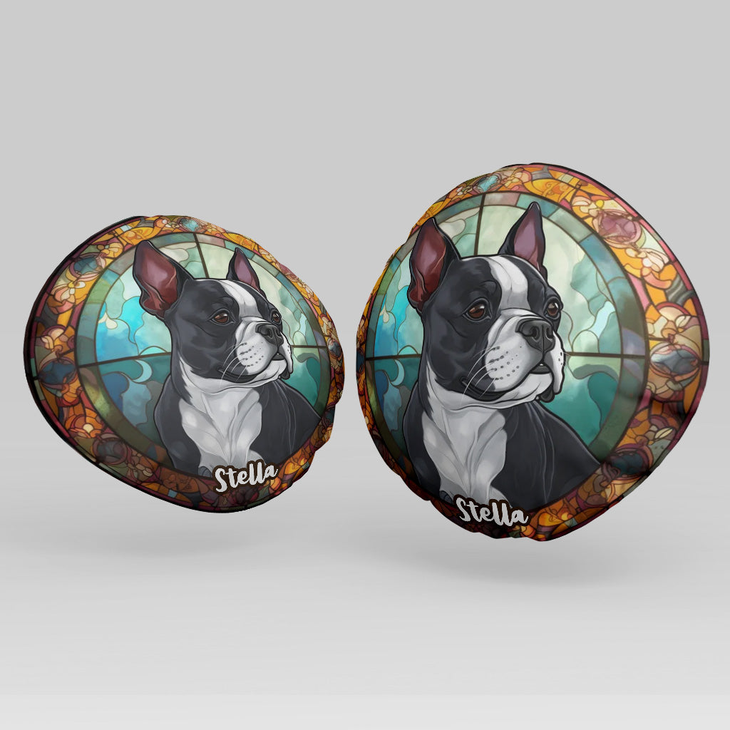 Hund aus Buntglas – personalisiertes Kissen in Hundeform