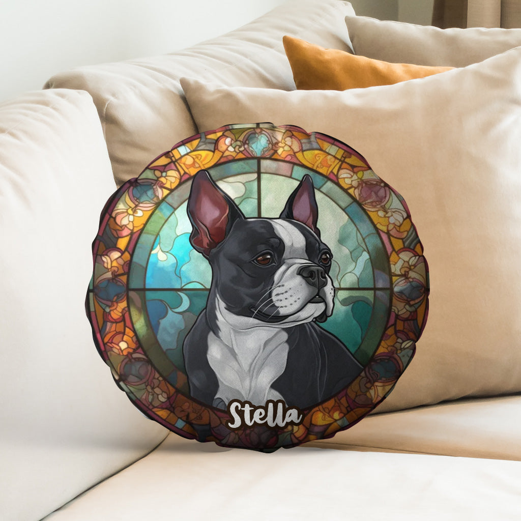 Hund aus Buntglas – personalisiertes Kissen in Hundeform