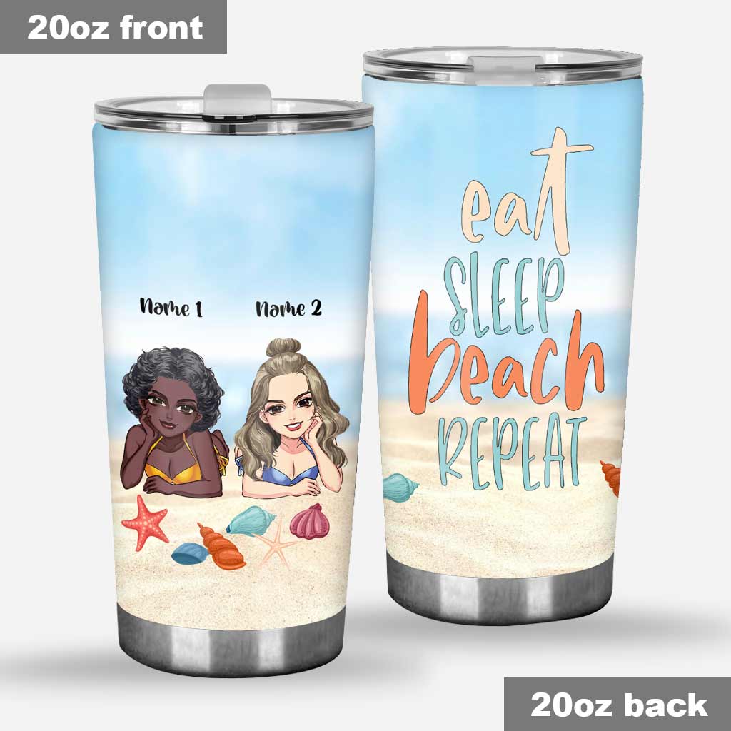 Manger, dormir, aller à la plage avec sa meilleure amie, et recommencer - Gobelet personnalisé pour les amoureux de la mer