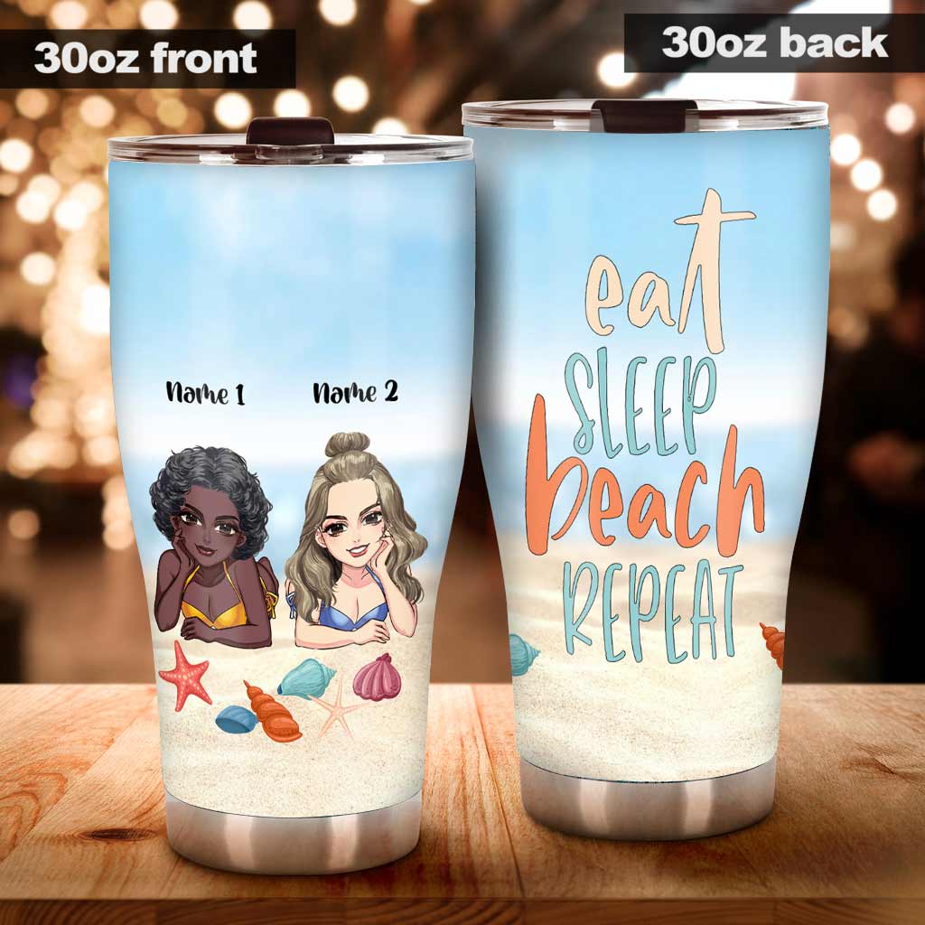 Manger, dormir, aller à la plage avec sa meilleure amie, et recommencer - Gobelet personnalisé pour les amoureux de la mer
