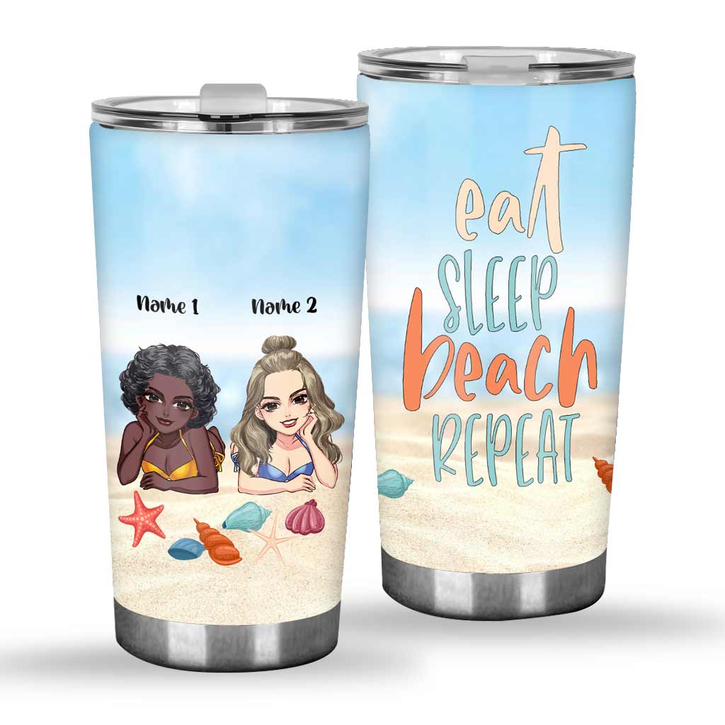 Manger, dormir, aller à la plage avec sa meilleure amie, et recommencer - Gobelet personnalisé pour les amoureux de la mer