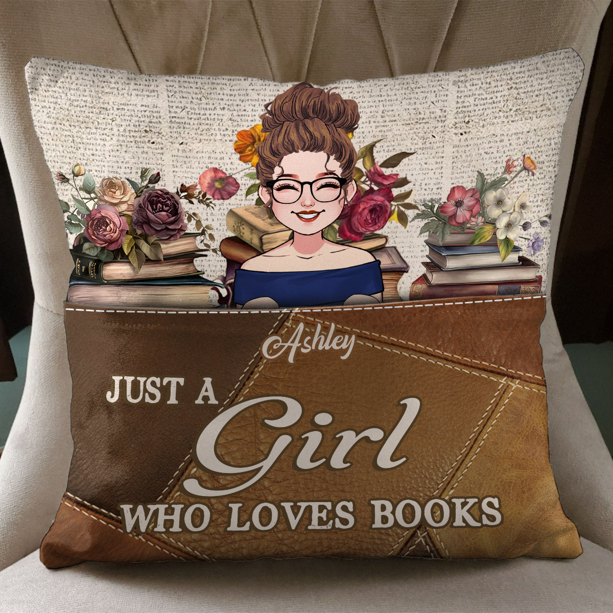 Juste une fille qui aime les livres - Coussin à poche de livre personnalisé